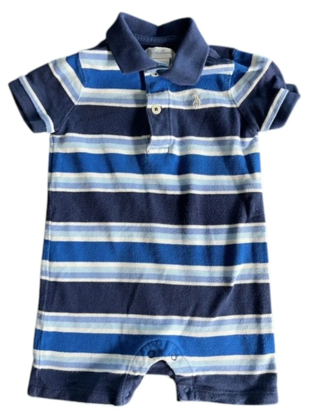 Ralph Lauren Baby Boys Striped Polo Romper 6M Blue Short Sleeve One Piece
